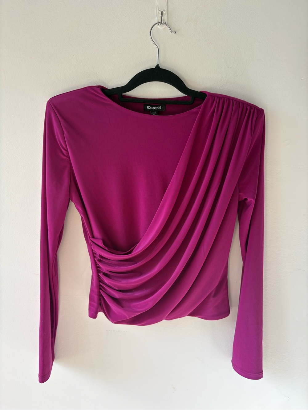 Express Magenta Draped Ruched Long Sleeve Top Size M NWT